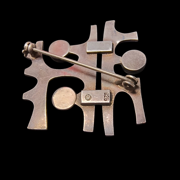 Modernist Sterling Silver Amethyst Brooch | Abstract Geometric Design | Handmade - Picture 7 of 10